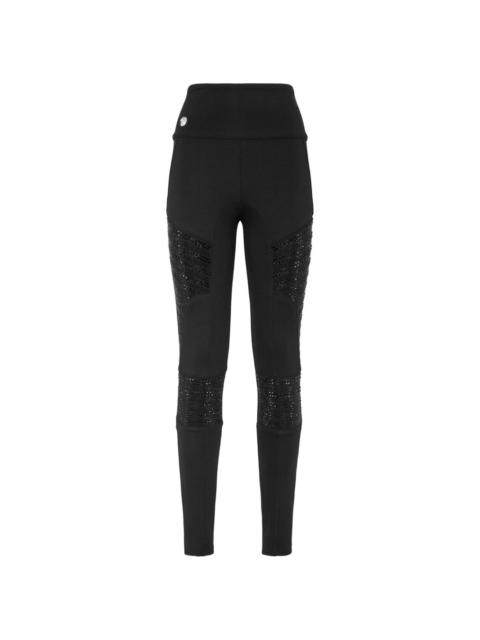 high-waisted crystal-embellished leggings