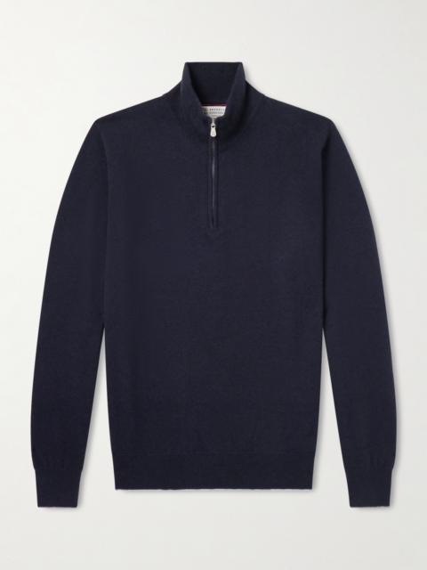 Brunello Cucinelli Contrast-Tipped Cashmere Half-Zip Sweater
