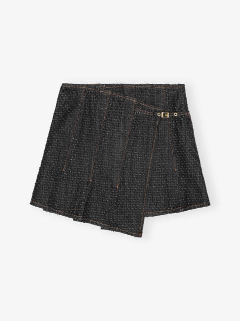GANNI BLACK FLUFFY DENIM WRAP MINI SKIRT