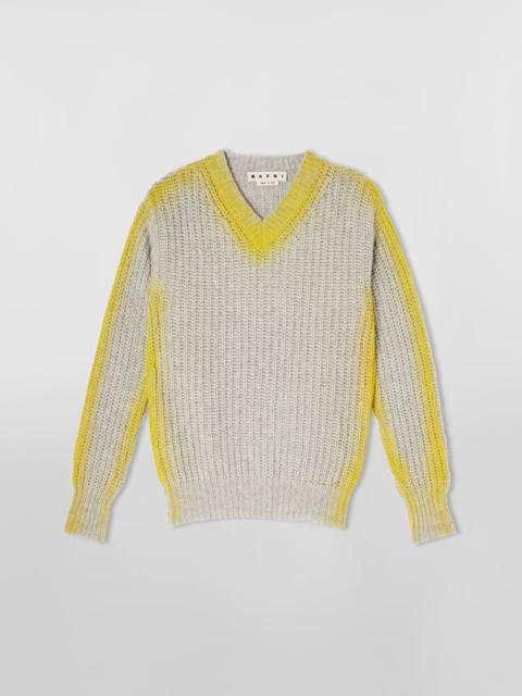 Marni MOULINÉ SHETLAND WOOL SWEATER WITH CONTRAST-SPRAYED SLEEVES AND NECKLINE