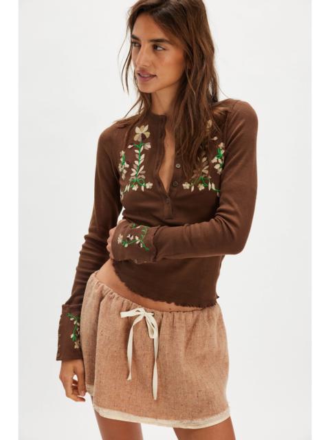 FREE PEOPLE Fleur Embroidered Cuff Henley