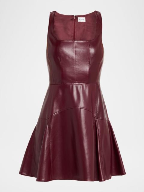 MILLY Square-Neck Vegan Leather Mini Dress