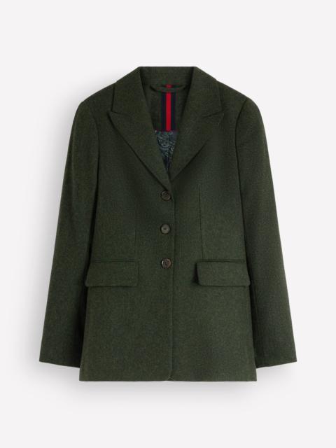 BODEN Longline Wool Button Blazer-Dark Green Herringbone