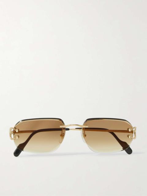 Cartier Signature C Rimless Rectangular-Frame Gold-Tone Sunglasses