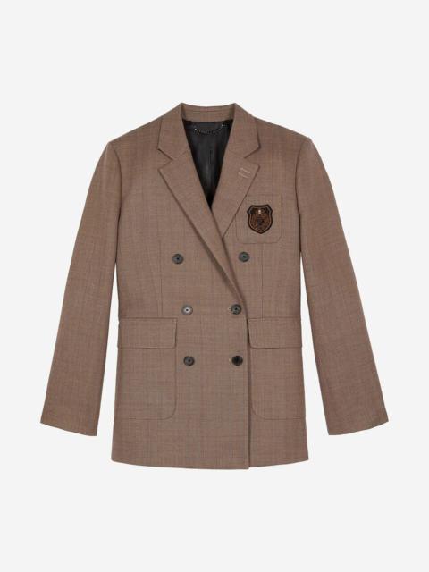 The Kooples DOUBLE-BREASTED WOOL SUIT JACKET WITH CAMEL COAT OF ARMS