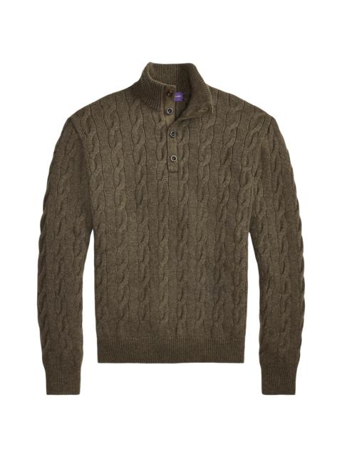 Ralph Lauren Men's Cable-Knit Cashmere Stand-Neck Sweater - Inverness Loden Melange