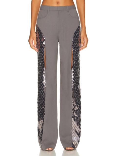 Metal Embroidery Pebble Crepe Slit Front Pant