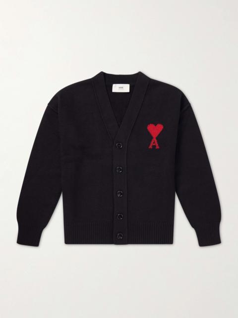 AMI Paris Logo-Intarsia Virgin Wool Cardigan