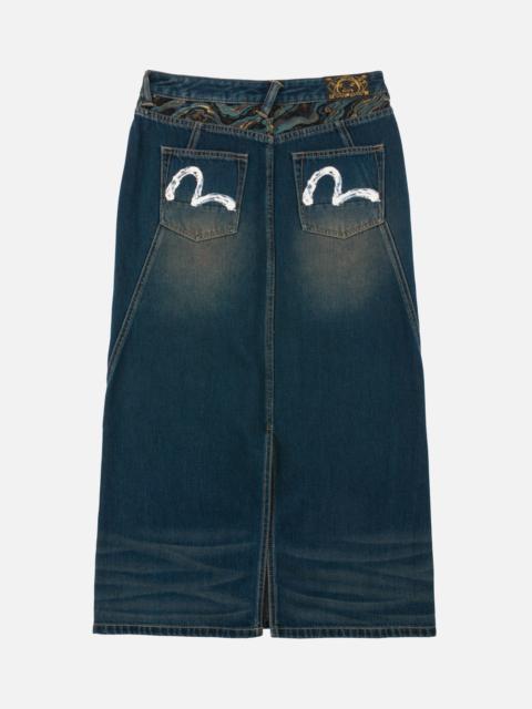 EVISU Water-marble Brocade Denim Maxi Skirt