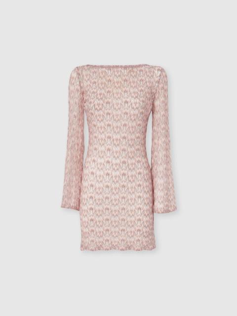 Missoni Long-sleeved mini cover-up dress in lamé viscose with foliage motif