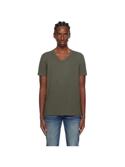 Khaki V-Neck T-Shirt