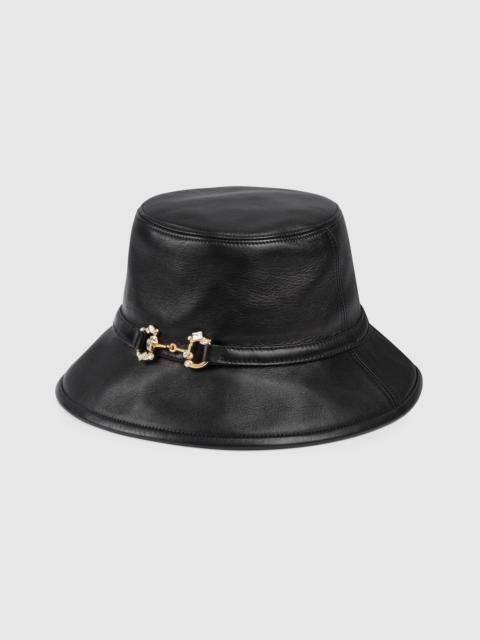 Leather bucket hat with Horsebit