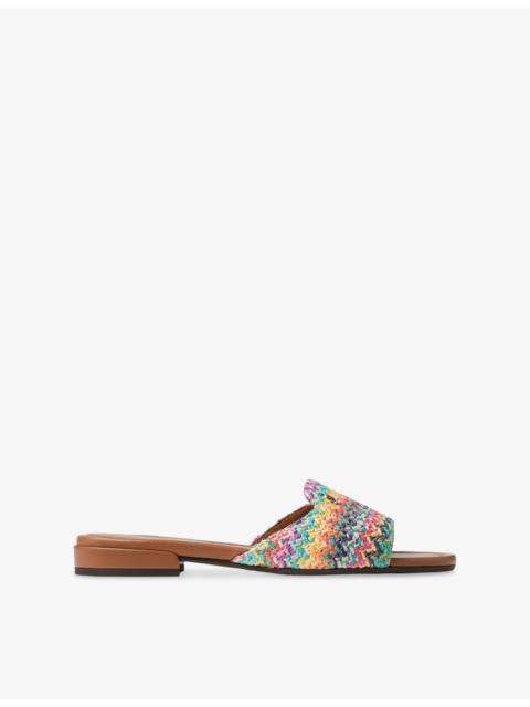 JIMMY CHOO Dina Chevron-Raffia and Leather Flat Sandals
