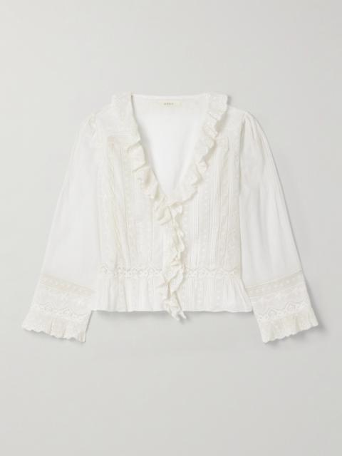 DÔEN Eldoris Lace-trimmed Pintucked Organic Cotton-voile Blouse