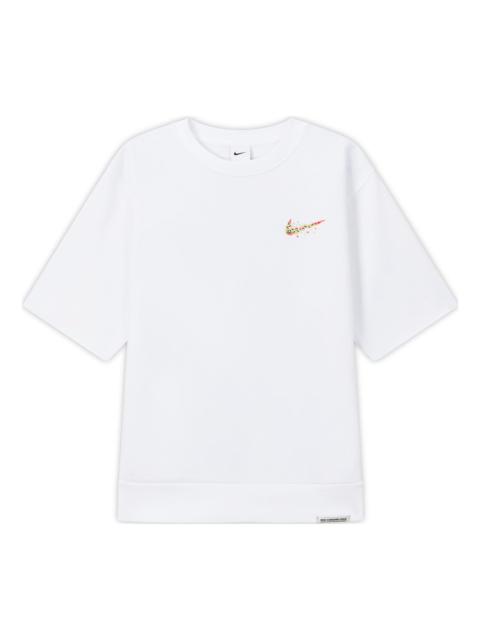 Nike 나이키 단단한 색깔 만화 작은 상표 스포츠 훈련 둥근 목 짧은 소매 백색 DV3201-100