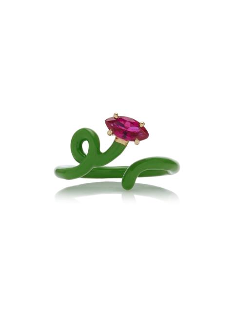BEA BONGIASCA Enameled 9K Yellow Gold Corundum Ring multi