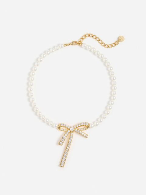 self-portrait Gold Bow Pearl Necklace