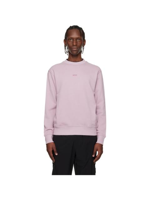 BOSS Purple Cotton Terry Contrast Logo Relaxed-Fit Sweatshirt