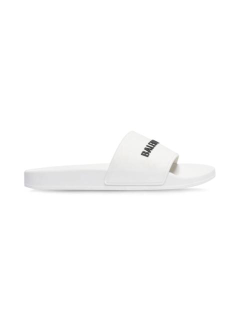 BALENCIAGA Men's Pool Slide Sandal in White Black