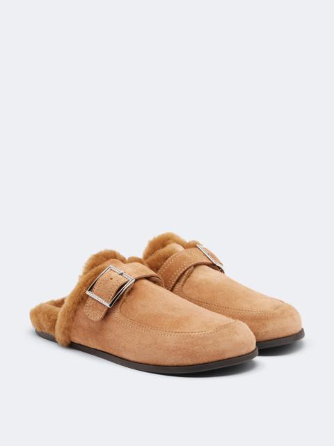 JIMMY CHOO Biker shearling-lined suede mules