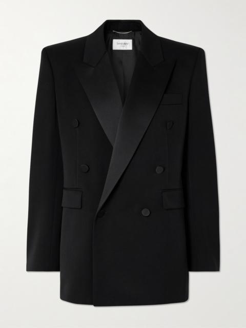 SAINT LAURENT Double-breasted Satin-trimmed Wool Blazer