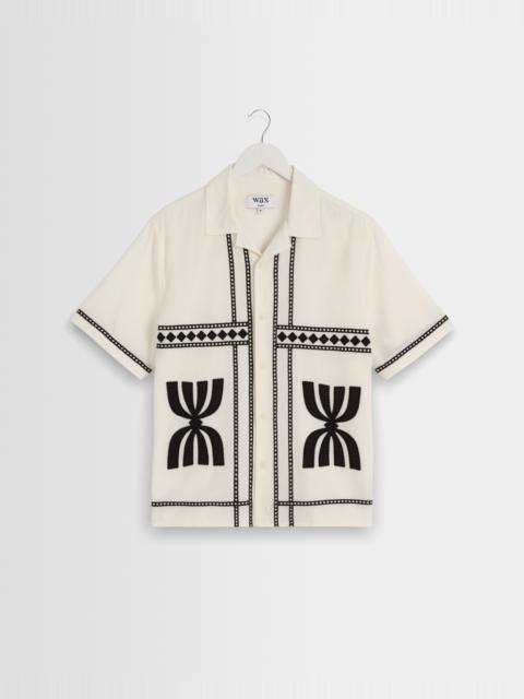 Wax London Didcot - Ecru And Black Border Applique Short-Sleeve Shirt