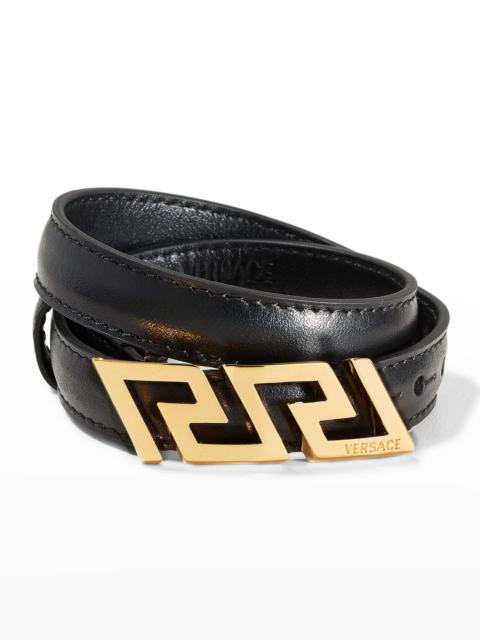 Men's La Greca Leather Wrap Bracelet