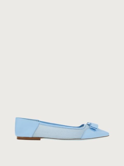 FERRAGAMO BI-MATERIAL BALLET FLATS WITH VARA BOW