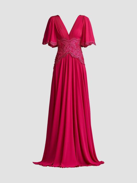 TADASHI SHOJI Women's Lace-Trim Pleated Gown - Hibiscus