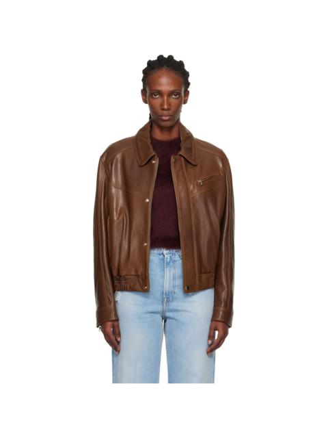 NOUR HAMMOUR Brown Clint Cropped Bomber Jacket