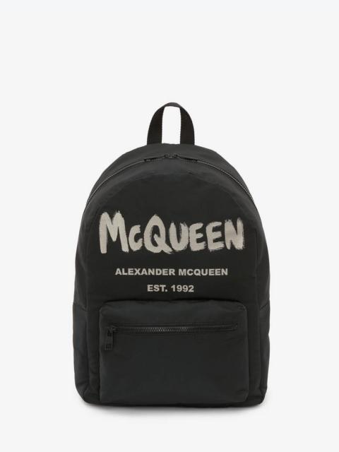 Alexander McQueen Men's McQueen Graffiti Metropolitan Backpack in Black/ivory