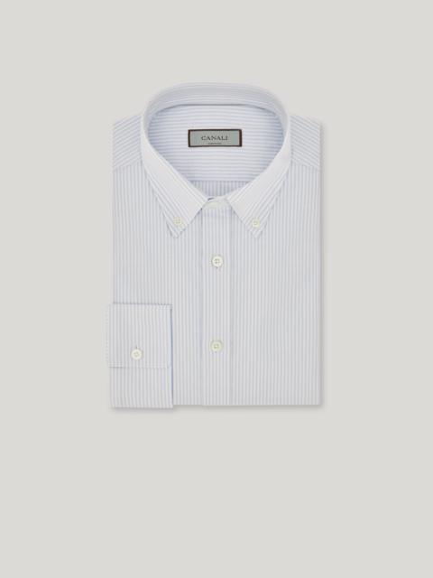 Canali WHITE AND LIGHT BLUE OXFORD COTTON REGULAR-FIT SHIRT