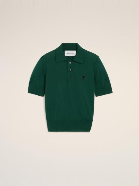AMI Paris GREEN WOOL POLO WITH AMI DE COEUR