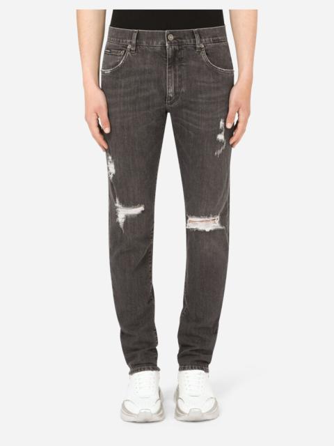 Dolce & Gabbana Gray slim-fit stretch jeans with rips