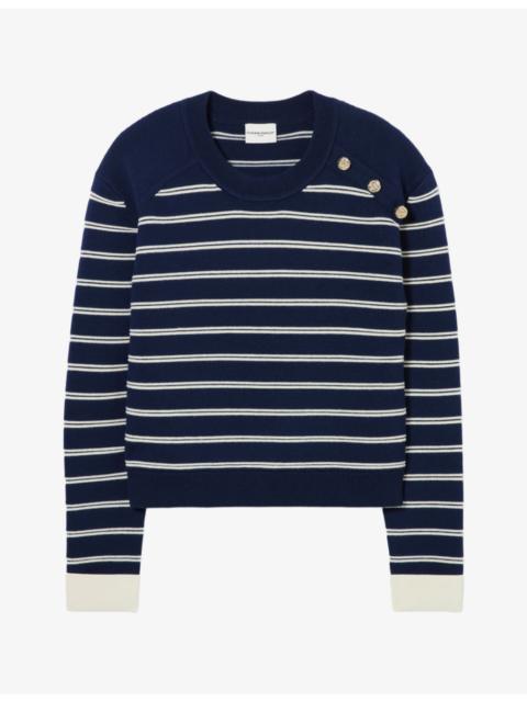 Claudie Pierlot Striped Knitted Wool-Blend Jumper