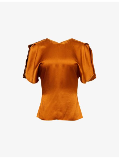 Victoria Beckham Draped Sleeve Satin Top