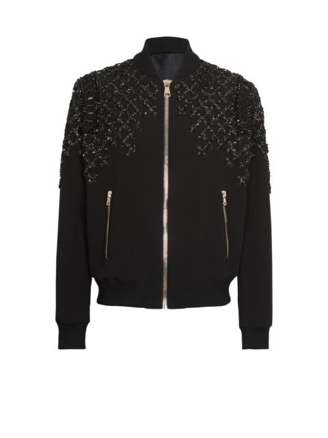 Embroidered crepe bomber jacket