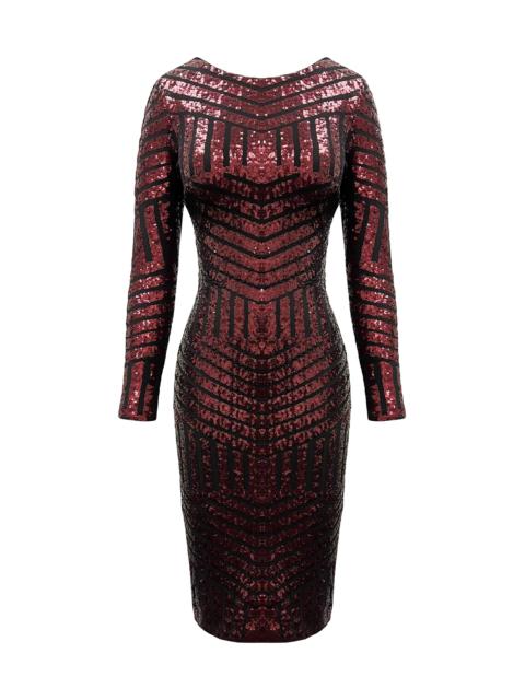 Dress The Population Women's Emery Sequin Mesh Knee-Length Dress - Black Berry