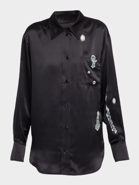 Victoria Beckham Crystal-Print Silk Pajama Shirt