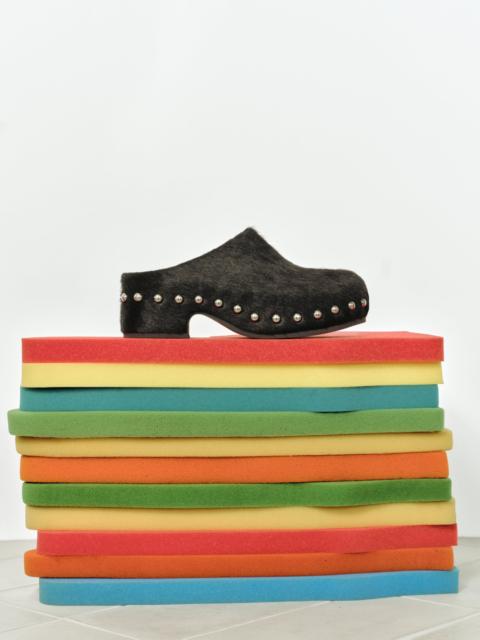 SIMONMILLER Haircalf Studded Rio Clog In Black/Silver
