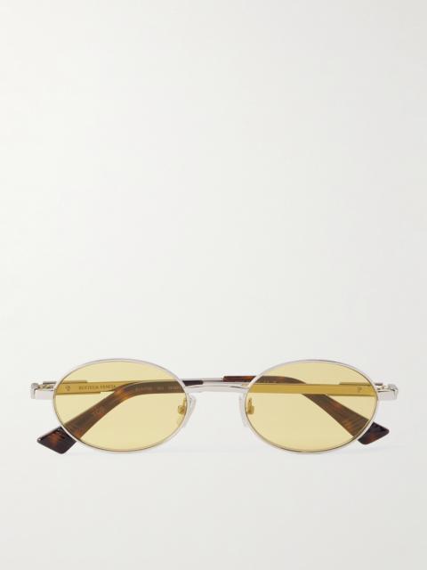Bottega Veneta Stretch Panthos Oval-Frame Silver-Tone Sunglasses