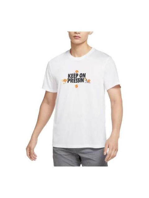 Nike Nike Dri-Fit Alphabet Printing Round Neck Pullover Short Sleeve White DR7576-100