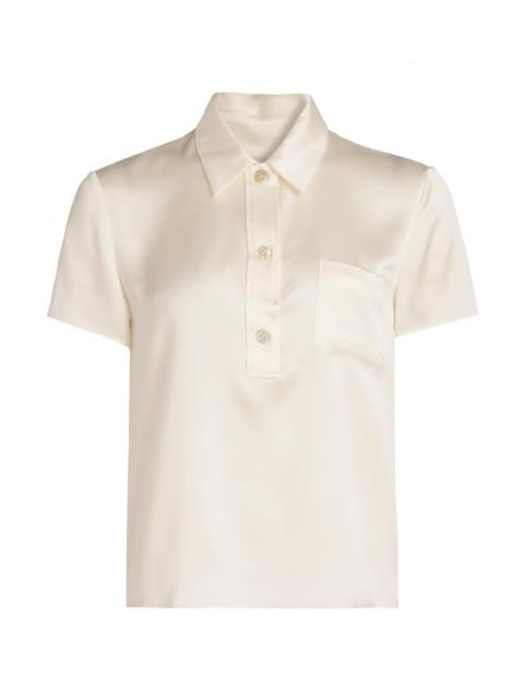 Vince Women's Silk Short-Sleeve Polo Top - Off White