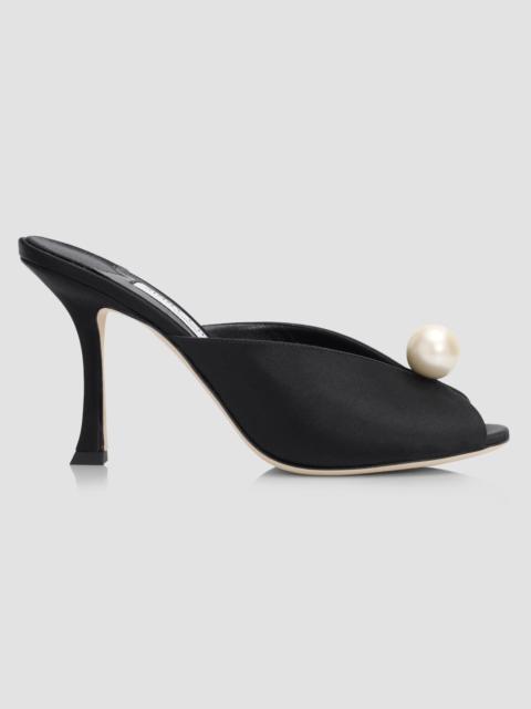 JIMMY CHOO Women's Ziri 90MM Imitation-Pearl Satin Mules - Black