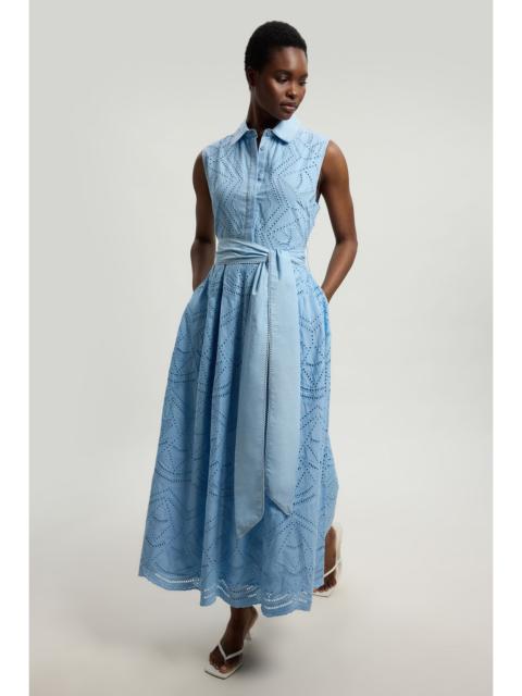 KAREN MILLEN Petite Cotton Broderie Scalloped Hem Sleeveless Shirt Dress