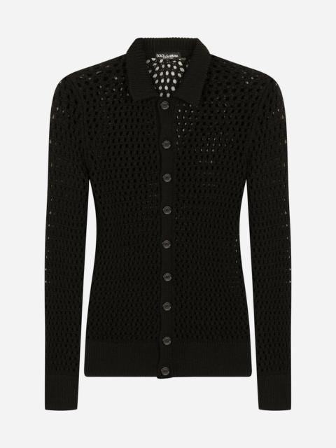 Dolce & Gabbana Mesh-stitch polo-style sweater