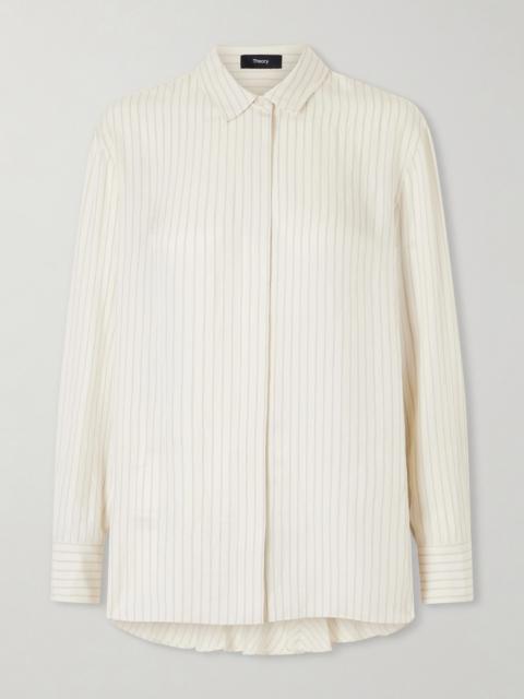 Theory Hi Lo Flou Striped Satin Shirt