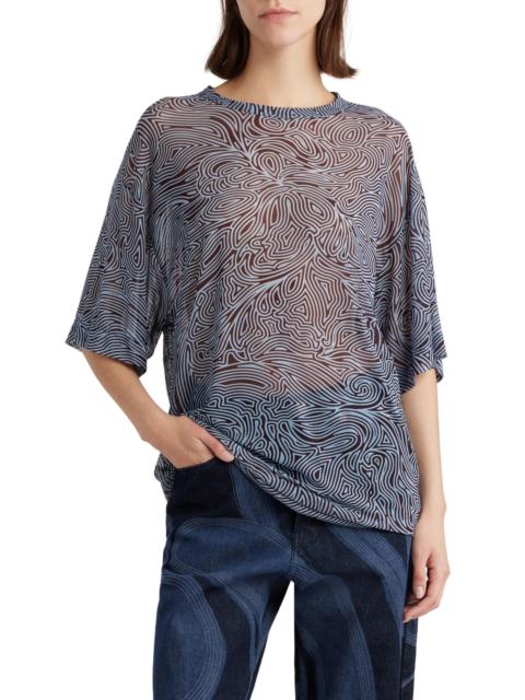 Abstract Print Sheer Mesh Top