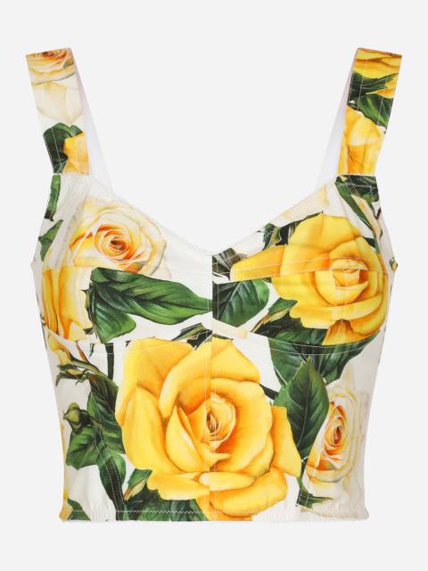 Cotton corset top with yellow rose print