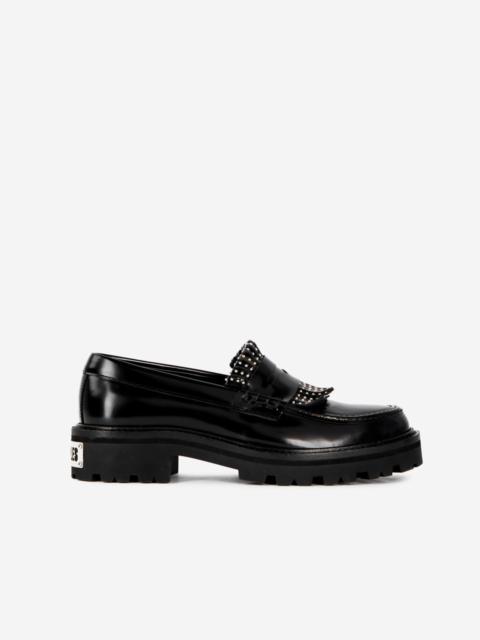 The Kooples PENNY LOAFERS IN BLACK LEATHER WITH FRINGES AND STUDS